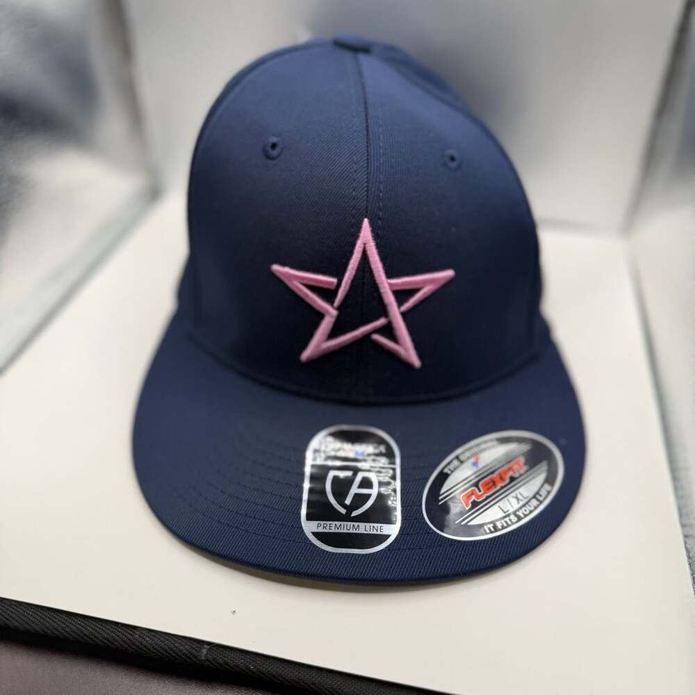 Cap America Flexfit Premium Line Navy Blue Cap With Pink Star Size L/XL